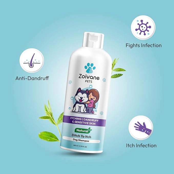 Zoivane Dog Shampoo | Ditch to Itch & Dog Anti Dandruff Shampoo - 500 Ml Pet Shampoo for Dogs | Pack of 1