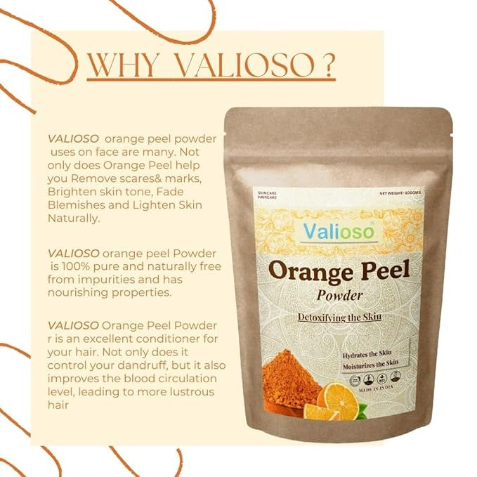 Valioso Pure Orange Peel Powder For Face and Skin - 100 gms