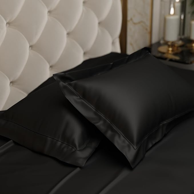 Stoa Paris Pillow Covers Set of 2 Pieces Satin Pillow Covers Colour Midnight Black
