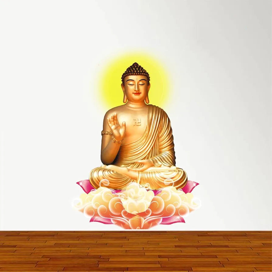 Rawpockets Decals PVC Vinyl Self Adhesive Lord Buddha Peaceful On Lotus Wall Window Sticker Coverage Area