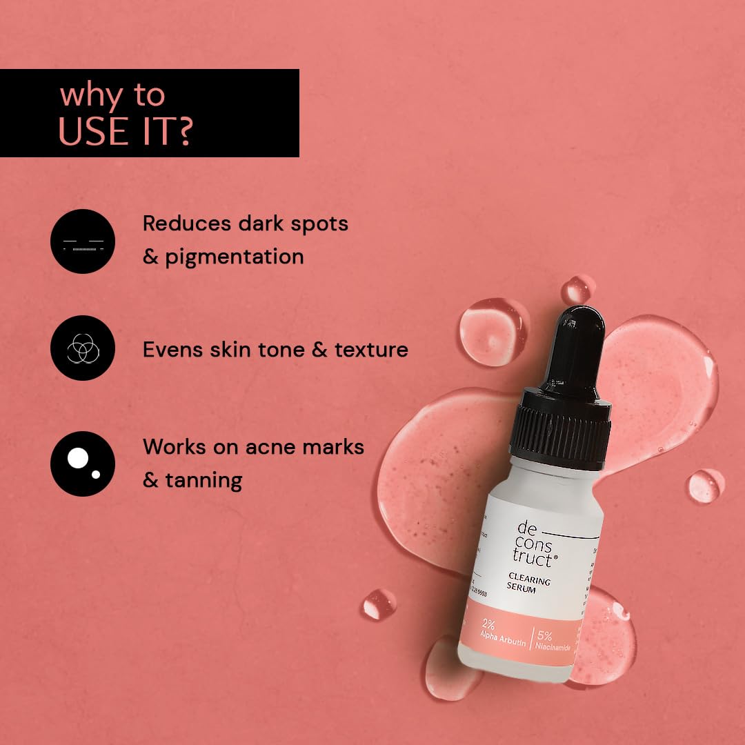 Deconstruct 5% Niacinamide Face Serum | + 2% Alpha Arbutin Face Serum | Clearing Serum for Pigmentation, Acne Marks, Dark Spots, Tanning | For Oily & Sensitive Skin | 10 ml