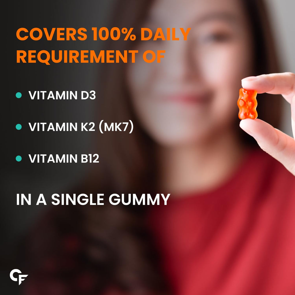 Carbamide Forte Vitamin D3 K2 B12 Gummies | Vitamin B12 Supplements | B12 Supplements For Bone Health & Immunity | Veg Lichen Source D3 Supplement | Mango Flavoured - 60 Gummies