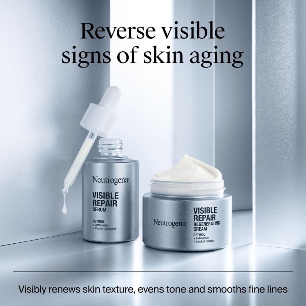 Neutrogena Visible Repair Retinol Day & Night Cream 50g |With Derm Proven Retinol, Peptides & Soothing Complex | Boosts Collagen for Anti-Ageing | Visibly Renews Skin Texture, Evens Tone & Smoothes Fine Lines | Non Irritating