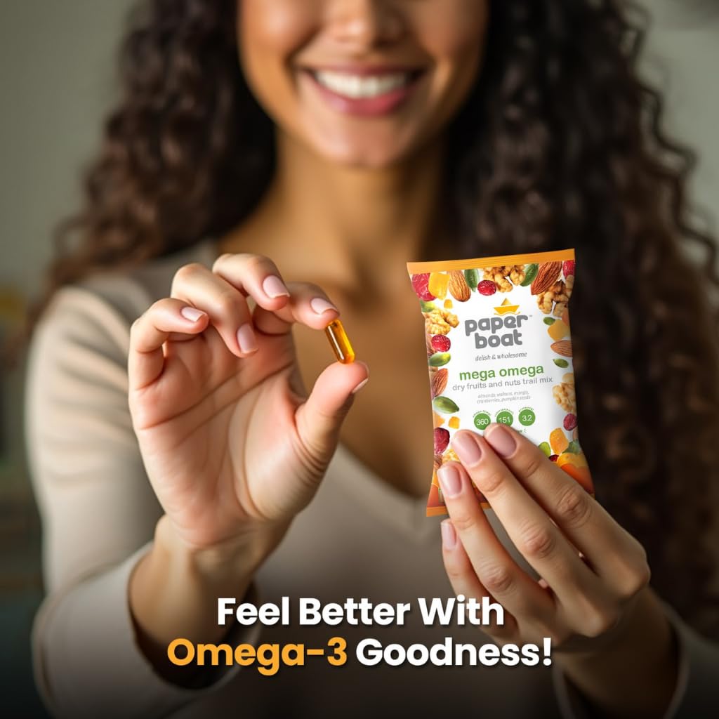 Paper Boat Mega Omega Dry Fruits Mix, Premium Trail Mix with Omega 3 | Healthy Mixed Nuts with Almonds | Walnuts | Cranberry | Pumpkin Seeds (Pack of 10, 30g each)