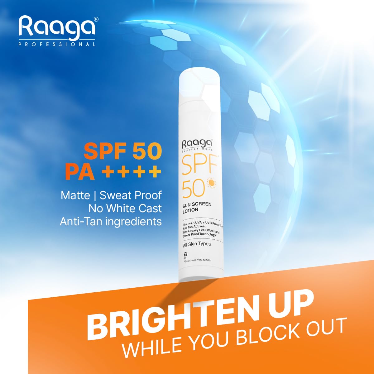 Raaga Professional SPF 50 Sunscreen Lotion | PA++++, UVA + UVB Protection,All Skin, Anti Tan Activities, Non-Greasy Feel, Water and Sweat Proof Technology (55 ml)