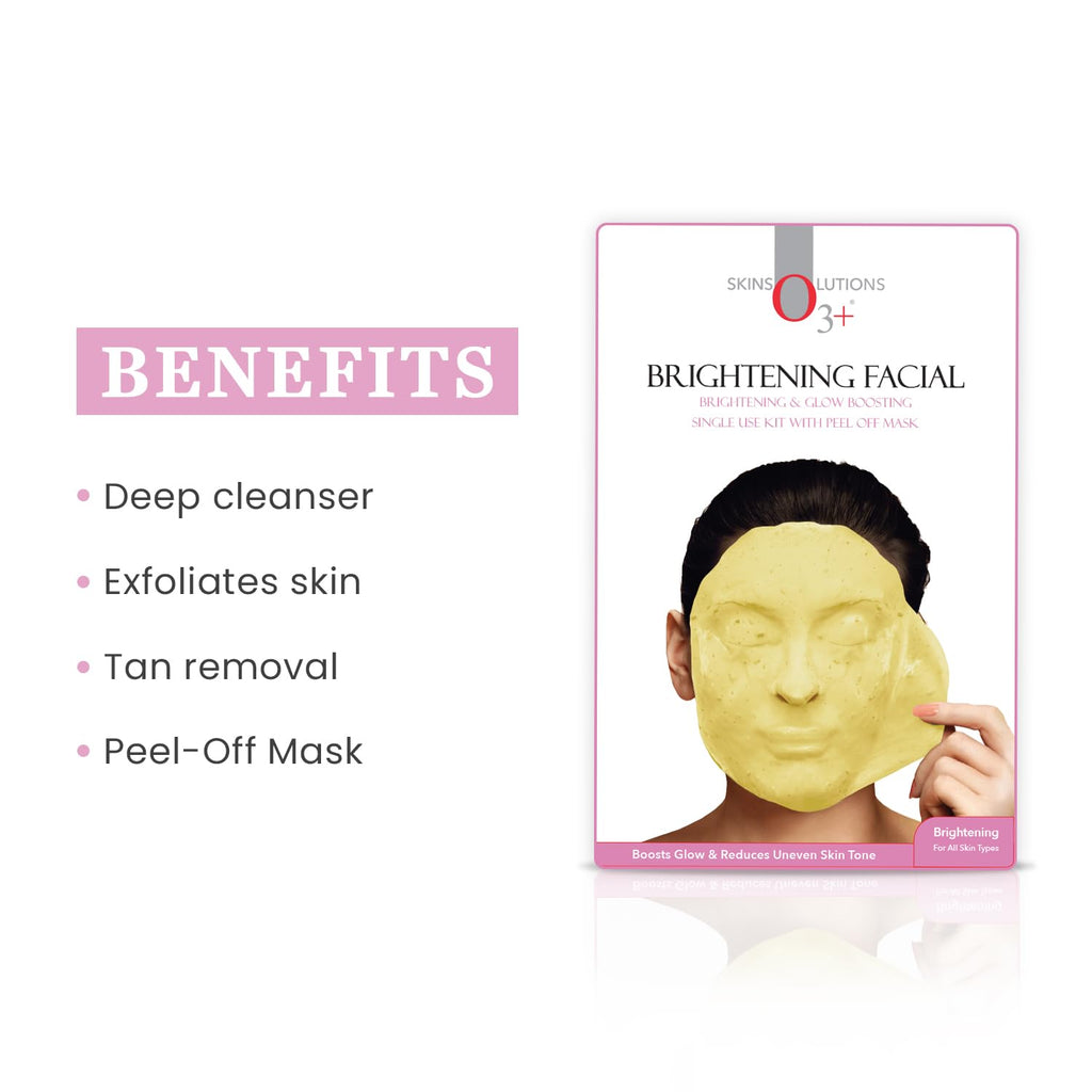 O3+ Brightening Facial Kit Includes Milk Wash, Microderma Brasion, Brightening Cream and Peel Off Mask (45g)