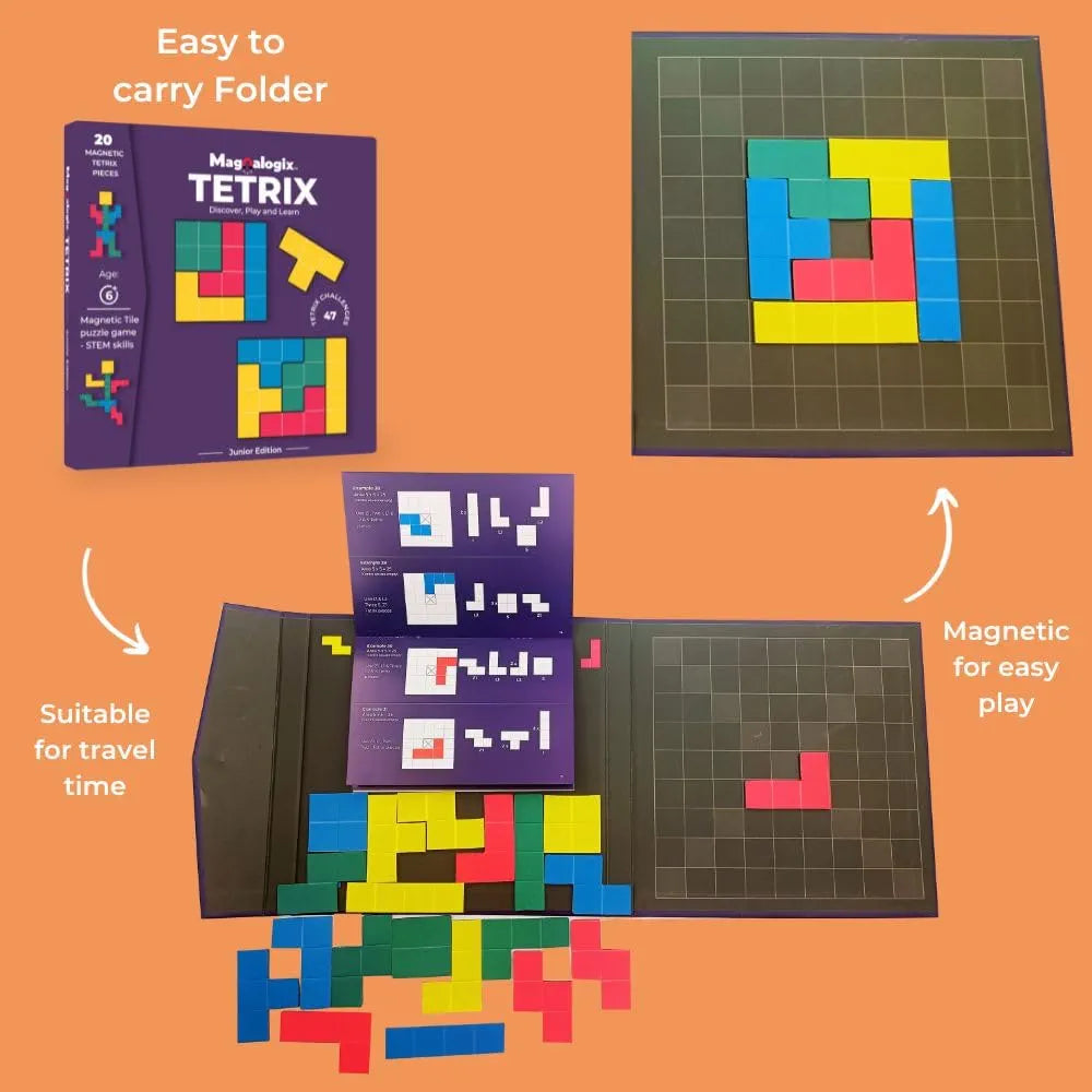Pelikas Toyz Magnalogix Magnetic Game Tetrix for Kids Age 6 to 9 Years Old Tetris Puzzle for Kids, Gift for Boys Girls,Travel Game - Tetrix Junior