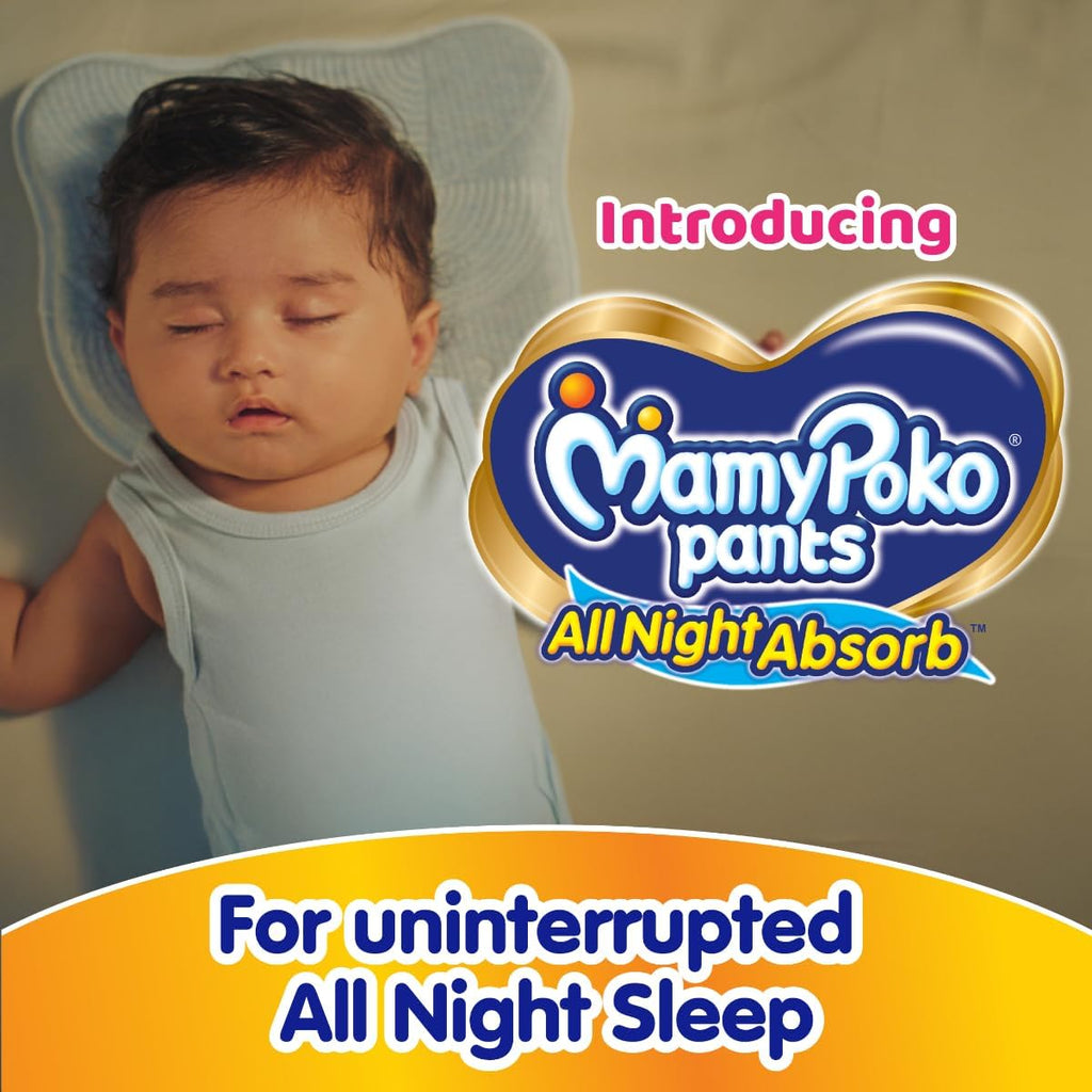 Mamypoko pants All night absorb| Pant Style Baby Diapers Small Size(S), 87 Count, Ideal for 4-8Kgs|1 Diaper= Upto All night Absorption|Wider Crisscross Sheet|Gentle Coco Care| 12hr Leakage Protection| Prevents Heaviness.