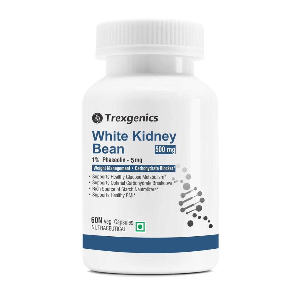 Trexgenics WHITE KIDNEY BEAN 1% Phaseolin 500 mg Carbohydrate Blocker, Weight Management VEGAN & NON-GMO (60 Veg. Capsules) (Pack of 1)