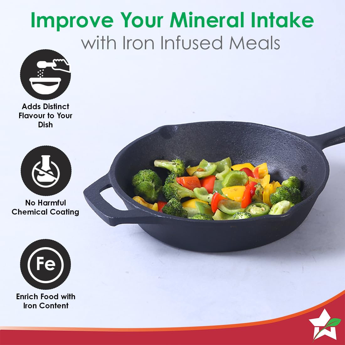 Wonderchef Forza Cast-iron Fry Pan | Pre-seasoned Cookware | Induction Friendly | 24cm