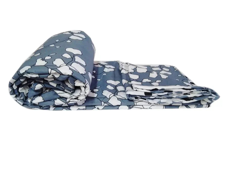 Trance Home Linen Pure Cotton Reversible Dohar Double Bed Size Ac Blanket Comforter Soft Light-Weight Bed Blanket Colour Grey White Leaves Abstract