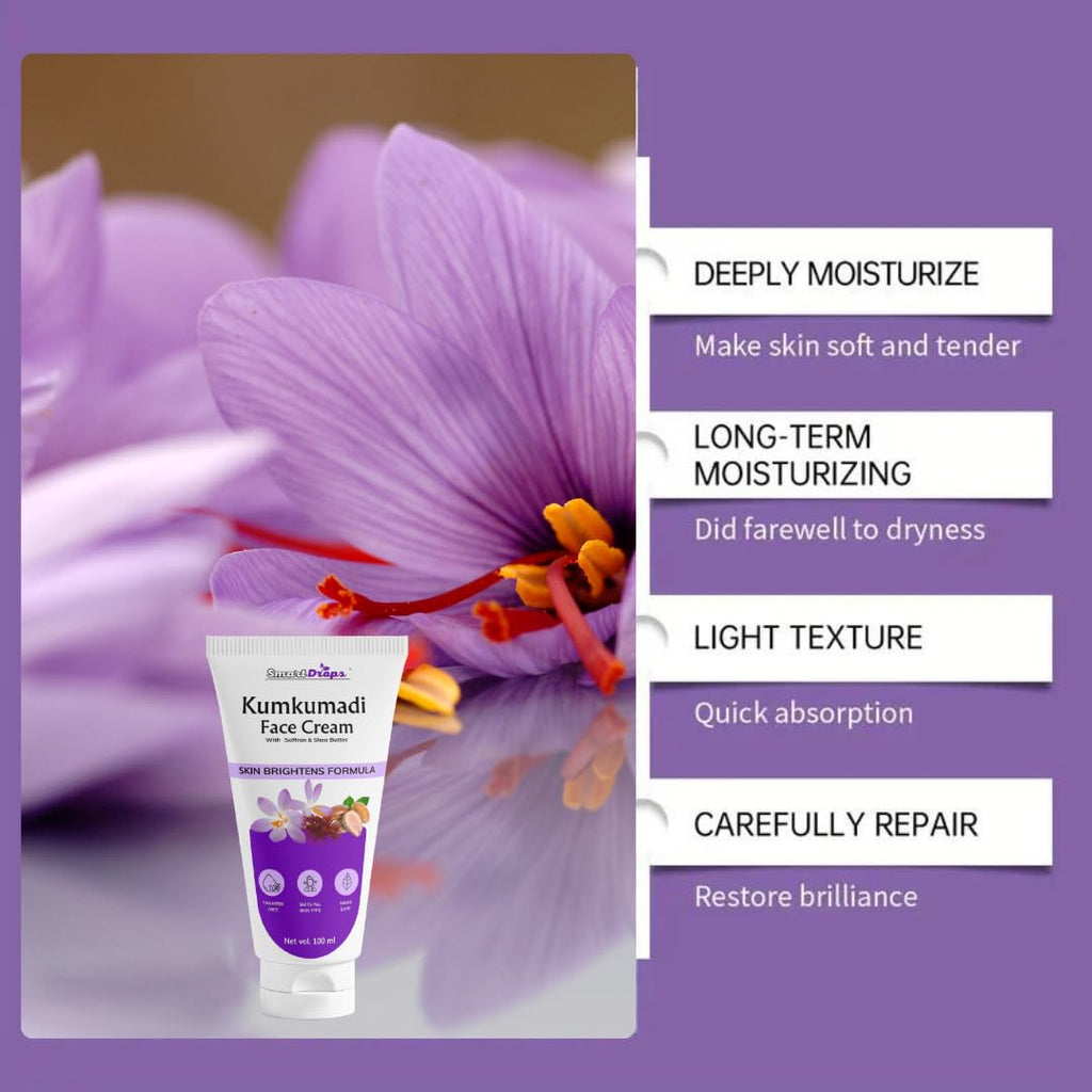 Smartdrops Kumkumadi Skin Care Face Cream with Saffron and Shea Butter Facial Moisturizer | Brightening & Anti-Aging Cream | Reduces Pigmentation |Dark Spots & Fine Lines - 100 ml (Pack 1)
