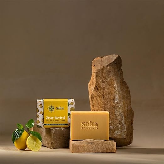 Saka Organics Zesty Revival Handmade Lemon and Basil Soap - 120 gms Each (Pack of 2)