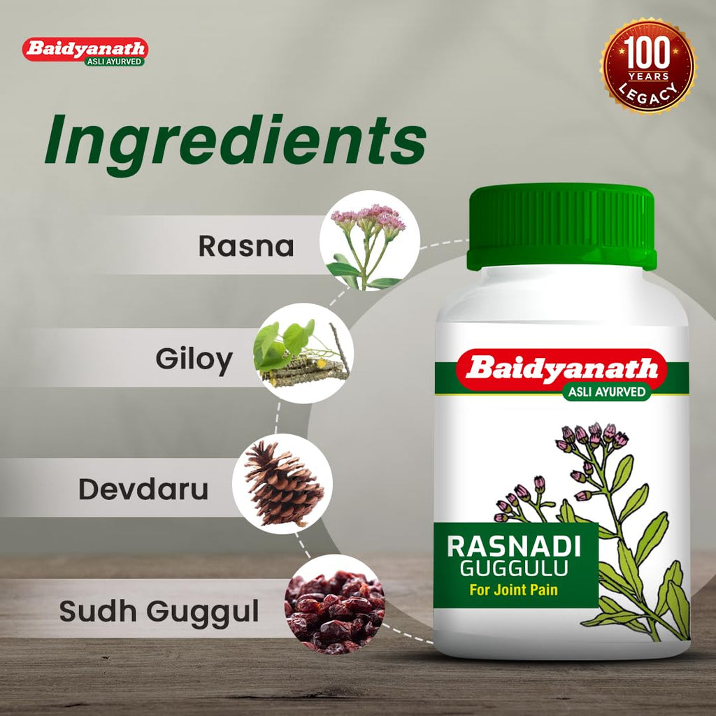 Baidyanath Rasnadi Guggulu - 80 Tablets | Ayurvedic Joint Wellness Tablets | Blend of Rasna, Giloy, Guggul, Sonth & Herbal Ingredients |