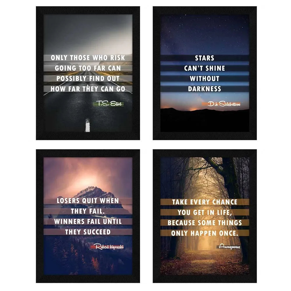 ArtX Paper Motivational Quotes Only those who Risk Wall Art Painting Framed Set of 4