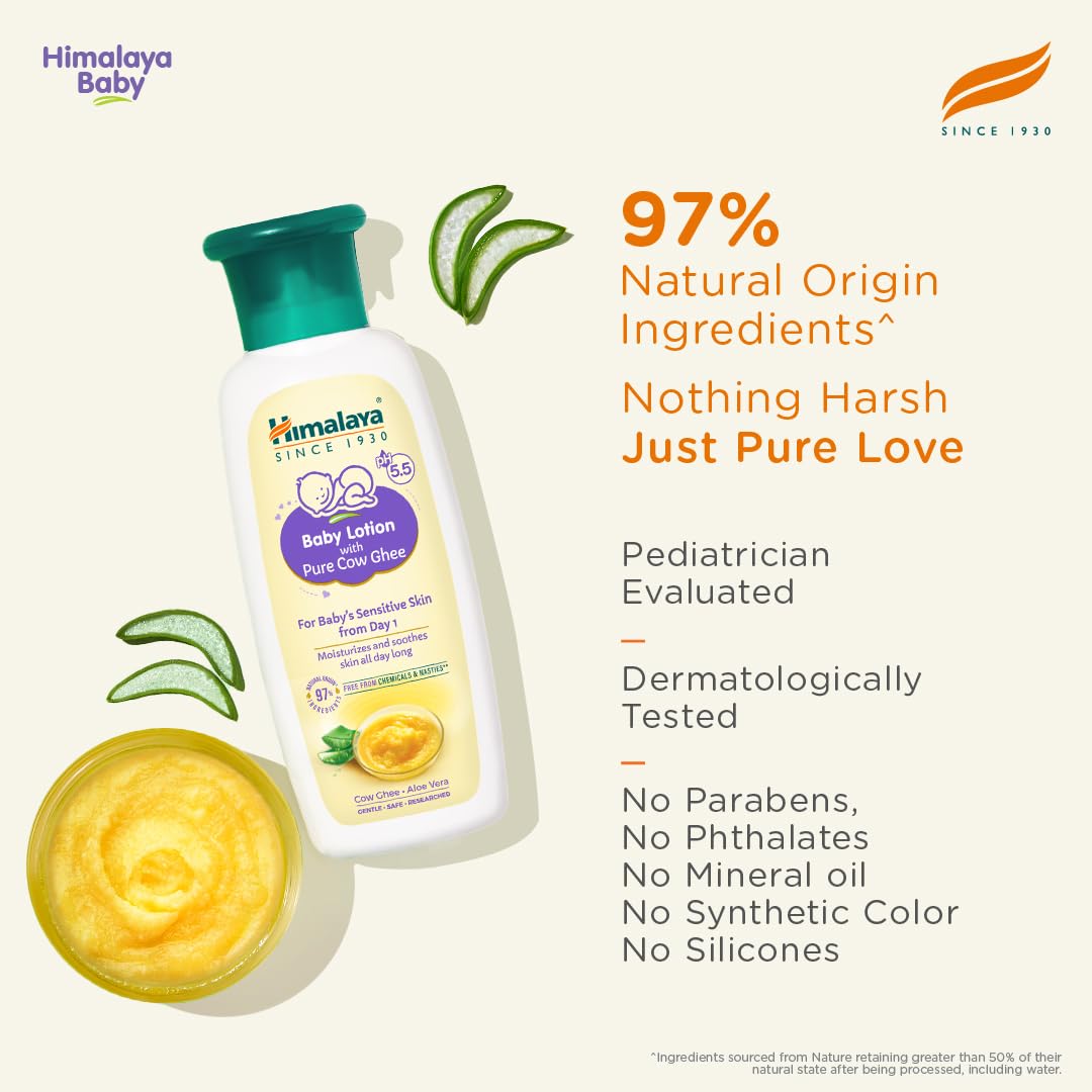 Himalaya Baby Lotion With Pure Cow Ghee 700Ml|Ph5.5|Pure Ghee|Aloe Vera|Safe For Newborns|For Baby's Sensitive Skin|No Parabens|No Phthalates|No Mineral Oil|No Synthetic Color|Dermatologically Tested