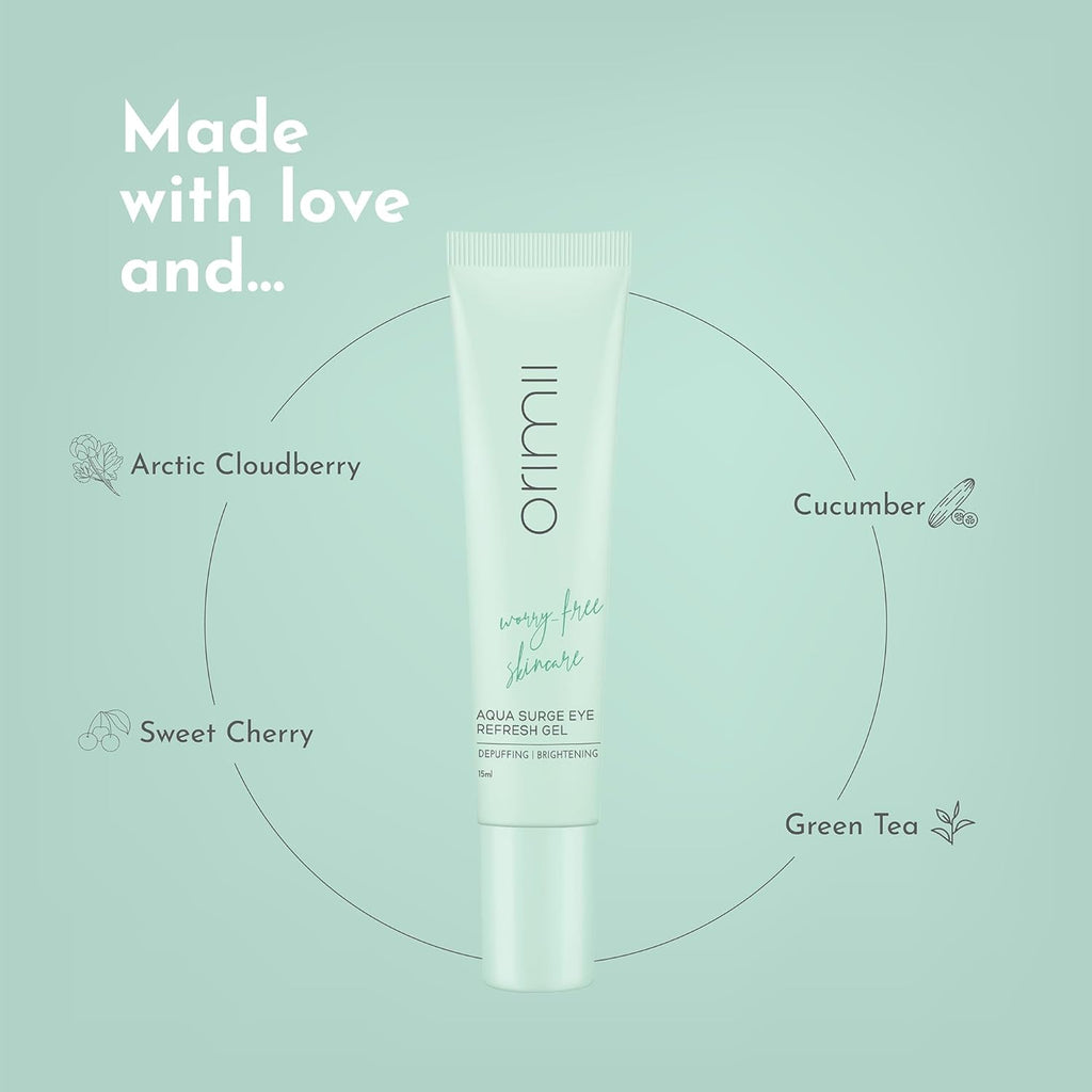 Orimii Under Eye Cream for Dark Circles | Enriched with Arctic Cloudberry (Natural Vitamin C) For Skin Brightening; Cucumber & Green Tea For Puffiness & Wrinkles Reduction - Gel Based, Fragrance Free Cream (15ml)
