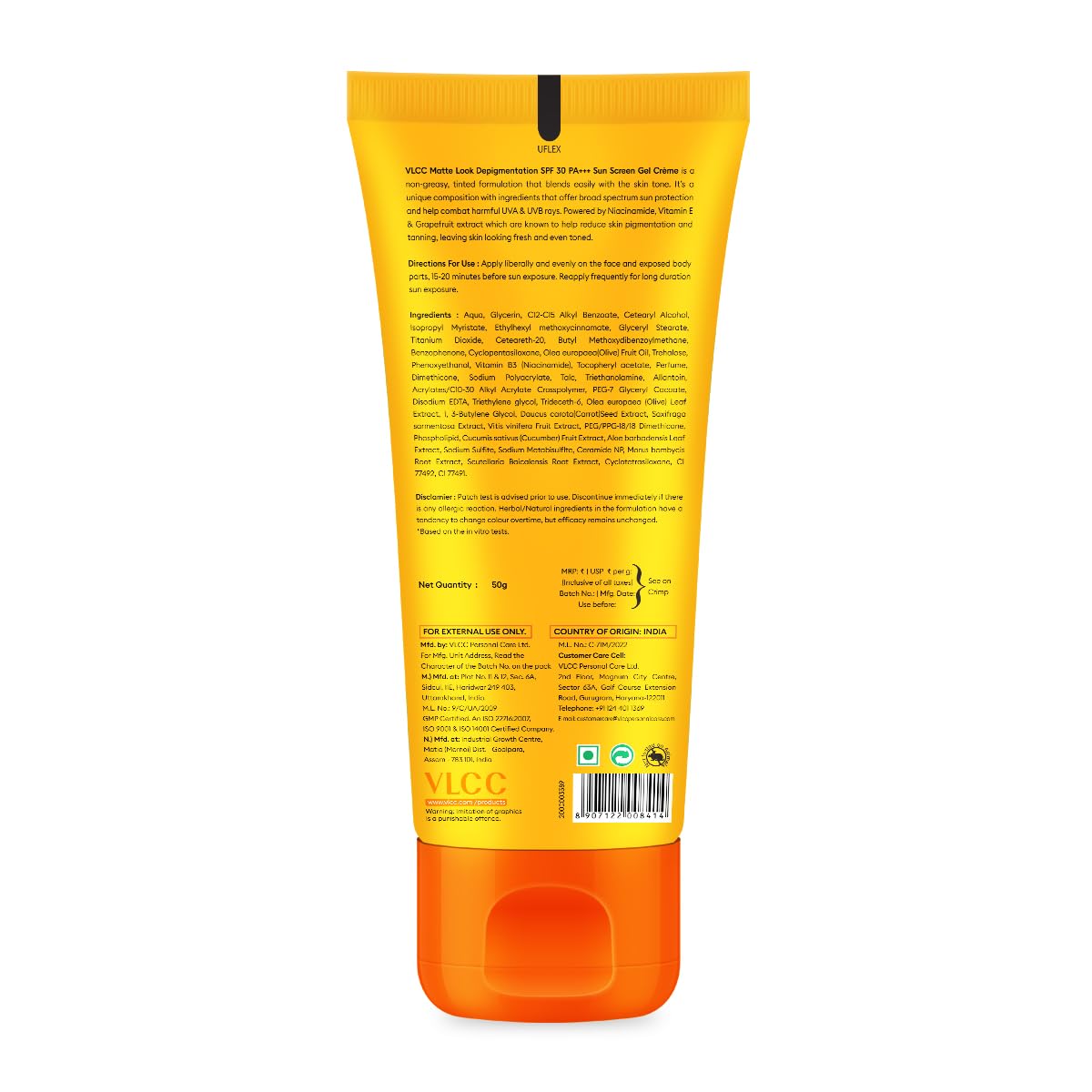 VLCC Bright Glow Matte SPF 30 Sunscreen with PA+++ | Non-Greasy Tinted Formula with Niacinamide, Vitamin E & Grapefruit Extract | Broad Spectrum UVA/UVB Protection | Reduces Pigmentation & Tanning