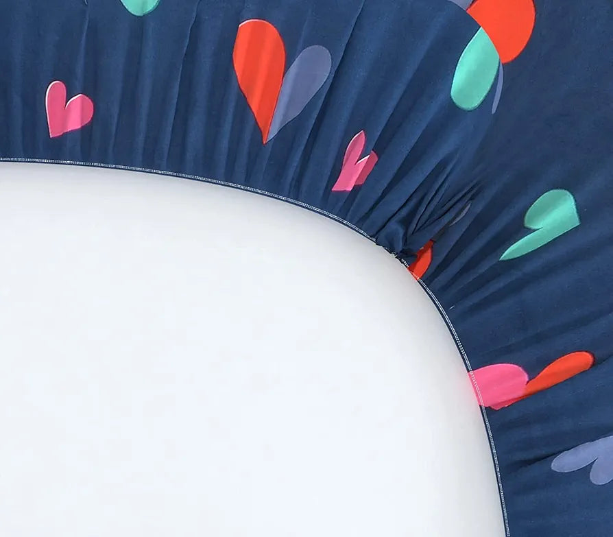 The Home Style Cotton Feel Glace Cotton Elastic Single Bed Bedsheet With 1 Pillow Cover,300 TC Blue Heart