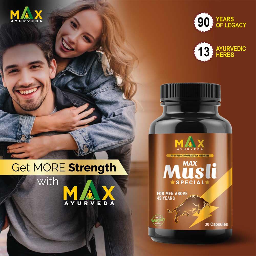 Max Ayurveda Musli Special Capsules For 45+ Men | Power, Strength, Energy and Stamina Booster | 100% Vegan | Premium Ayurvedic Supplement - (30 Capsules)