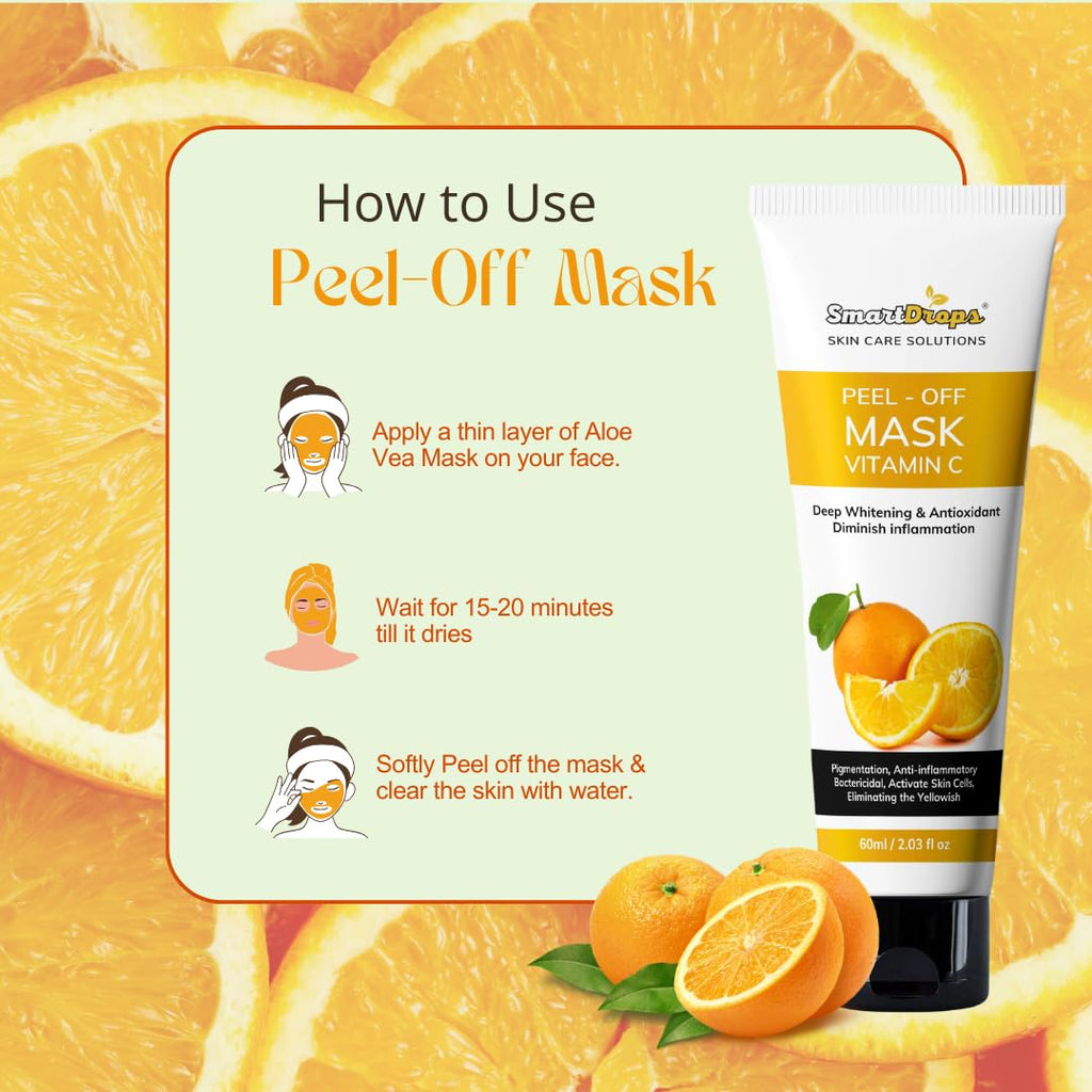 Smartdrops Vitamin C Peel Off Mask | Vitamin C Peel Off Mask for Blackheads Removal | Radiant Skin | PeelOffMask for Men and Women | Pack 1