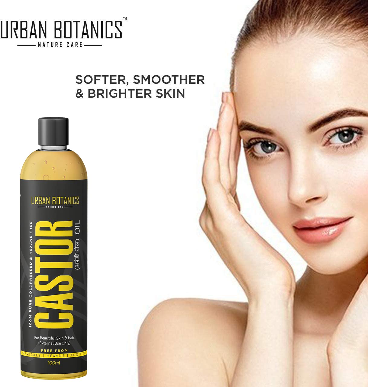 UrbanBotanicsÂ® Cold Pressed Castor Oil for Hair Growth, Skin Care, Moisturising Dry Skin, Nails, Eyelash - Virgin Grade - 100ml