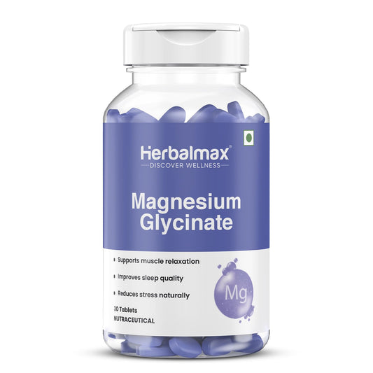 Herbalmax Magnesium Glycinate Supplement 2000mg Per Serving â€“ 30 Veg Tablets | High Absorption Magnesium | Supports Muscle Relaxation, Sleep & Stress Relief | Daily Wellness Support