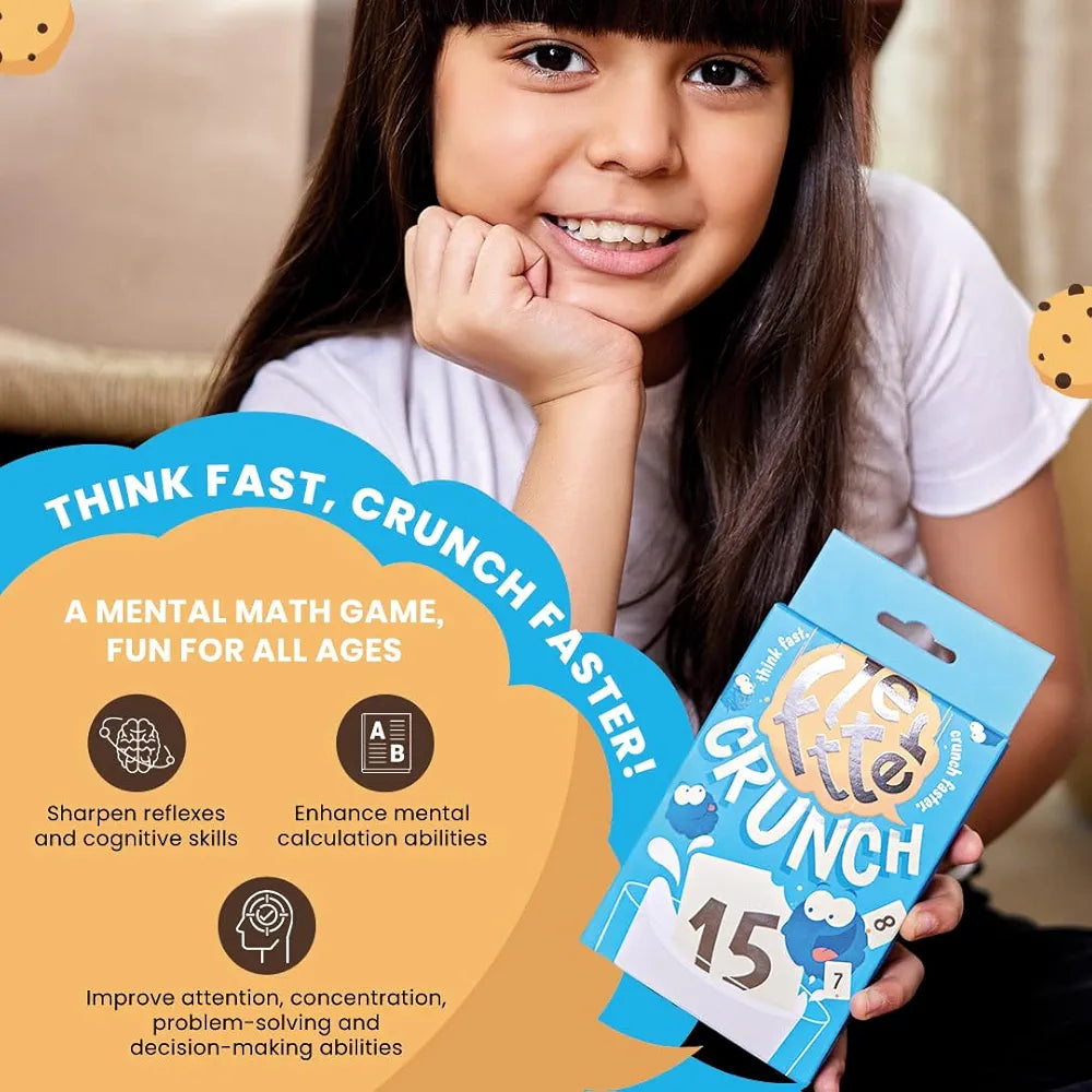 Binca Card Game - Fletter Crunch, Mental Math Game for Kids, Fast-paced Fun for Family Game Night, Addition & Subtraction, Gifts for Kids Ages 8, 9, 10, 11 Years, 2-4 Players