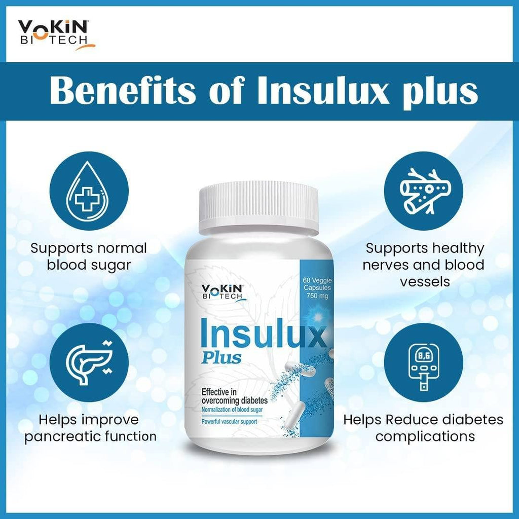 Vokin Biotech Herbal Insulux Plus For Endocrine Health and Sugar Control Berberine 200 mg and Milk Thistle 200 mg Manages Blood Sugar Levels I For Both Men & Women (60 Capsules)