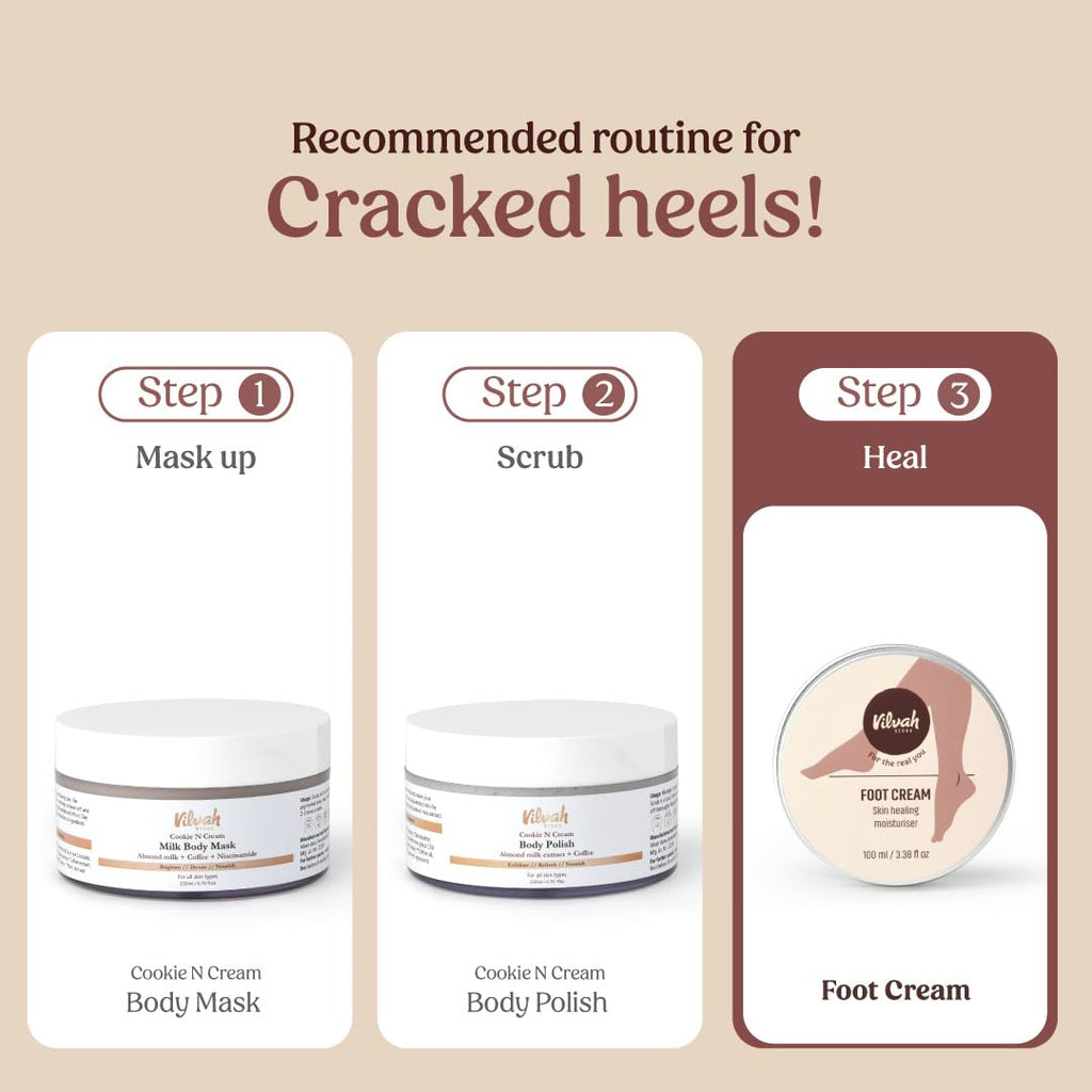 Vilvah Foot Cream for Cracked Heels | Repairs Dry, Rough & Damaged Feet | Softens Calluses & Removes Dead Skin | Deep Hydration & Odour Control | 100ml