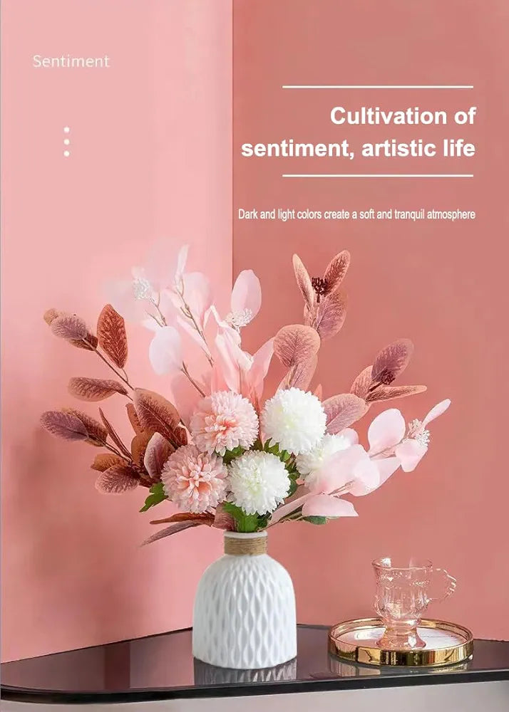 Ceramic Vase and Hand Made Artificial Flowers Bouquet Vase3 Pink