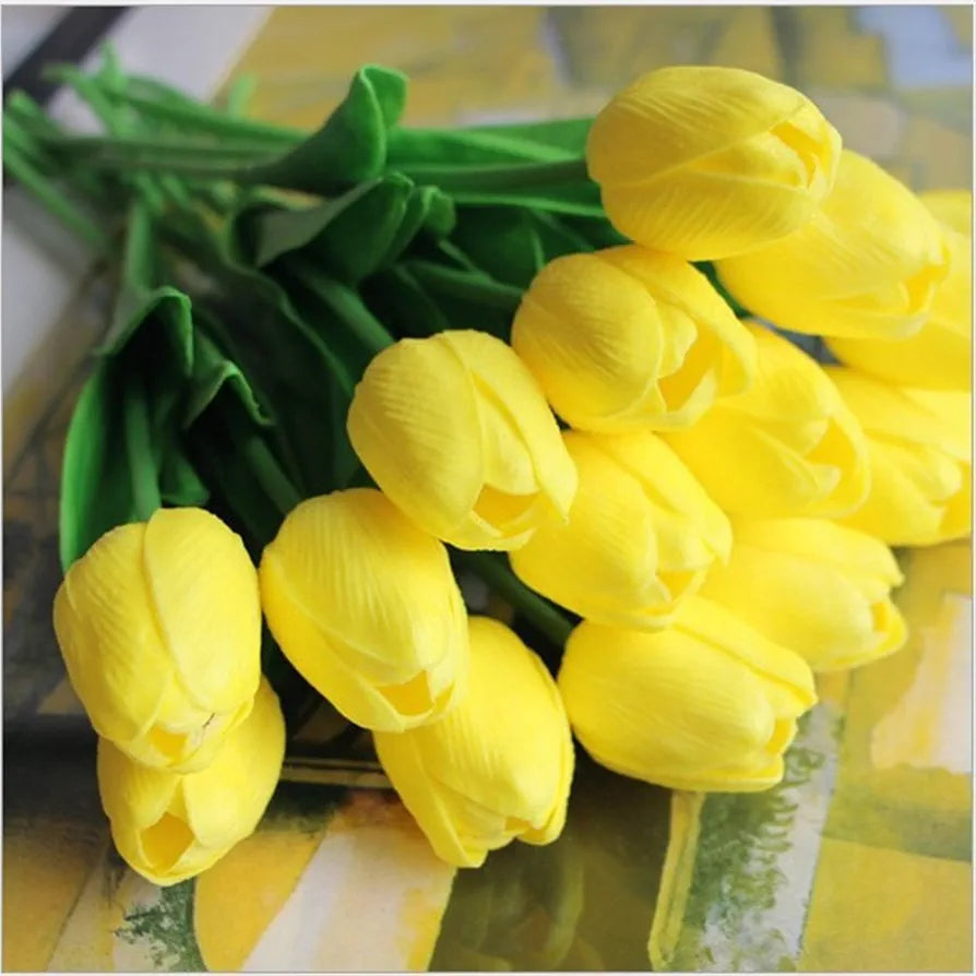 PU Real Touch Tulips Artificial Flowers 10 Pcs Flowers Arrangement Bouquet Yellow