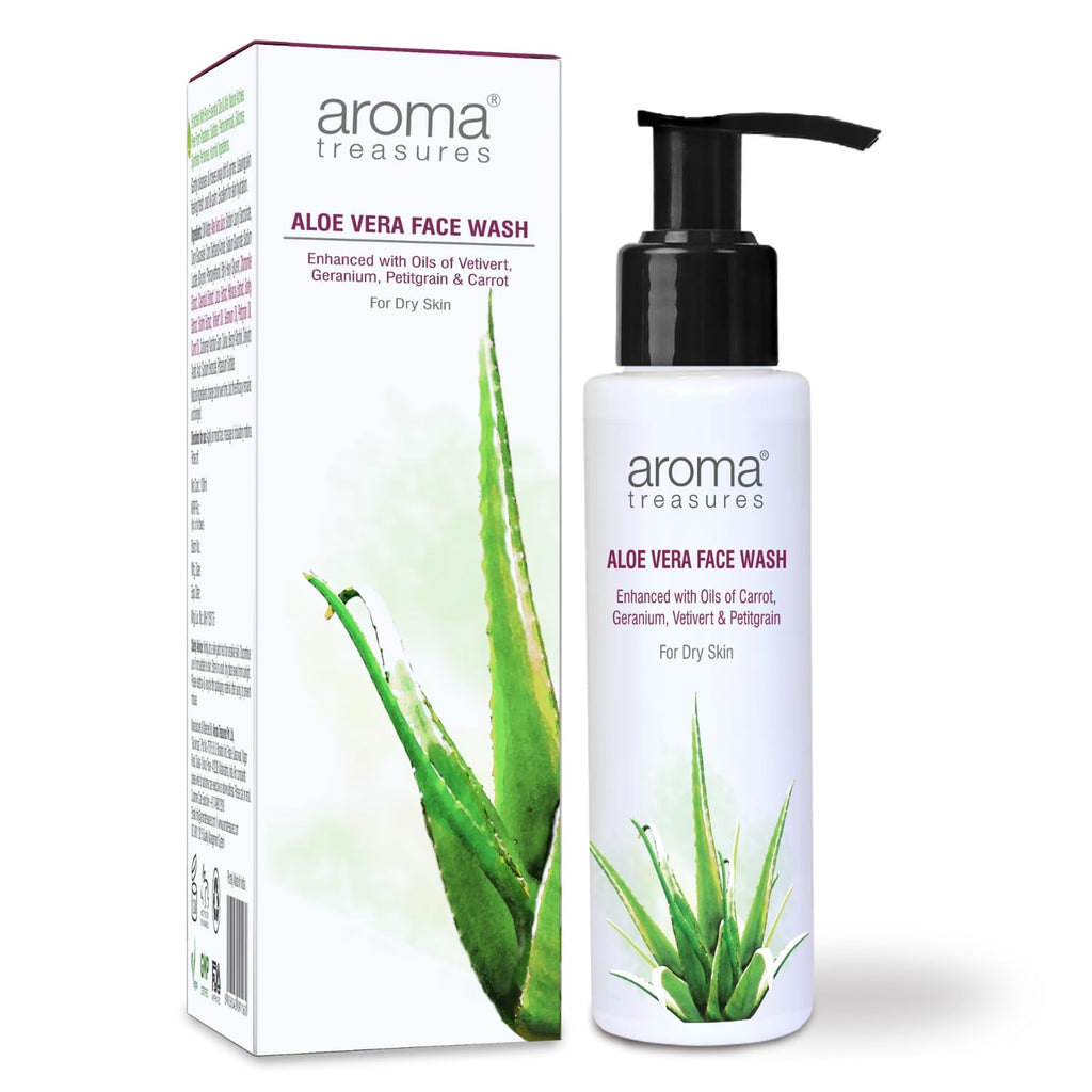 Aroma Treasures Aloe Vera Face Wash for Men & Women | Gentle Hydrating Cleanser with Chamomile, Calendula & Hibiscus | Natural Oil Control & Brightening Facewash – 100ml