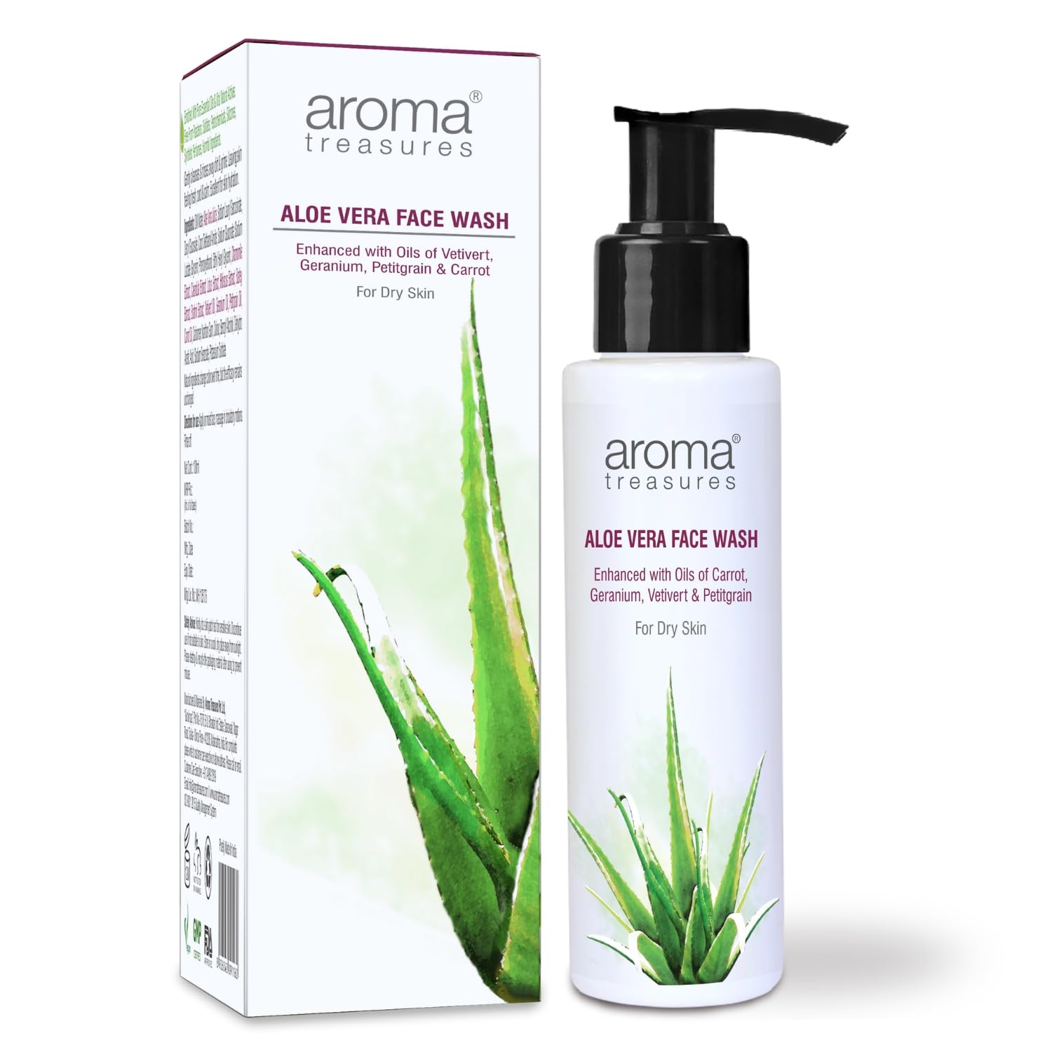 Aroma Treasures Aloe Vera Face Wash for Men & Women | Gentle Hydrating Cleanser with Chamomile, Calendula & Hibiscus | Natural Oil Control & Brightening Facewash – 100ml