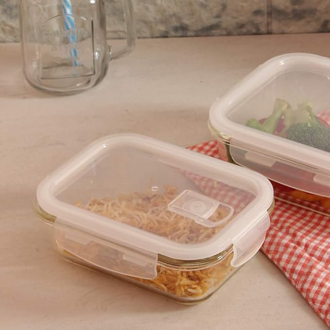 Femora Borosilicate Glass Containers for Kitchen | Storage Box for Kitchen With Air Vent Lid | Pack of 3 | 400 Ml