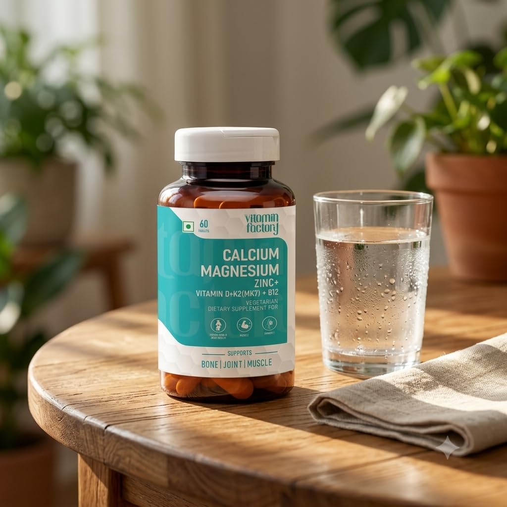The Vitamin Factory Vitamin Factory Calcium Magnesium Zinc Tablets D3 K2 B12 | 60 Veg Tabs | 1000mg Calcium Citrate, gentle on stomach; bone, joint & muscle support for women & men; vegetarian, D3 K2 B12