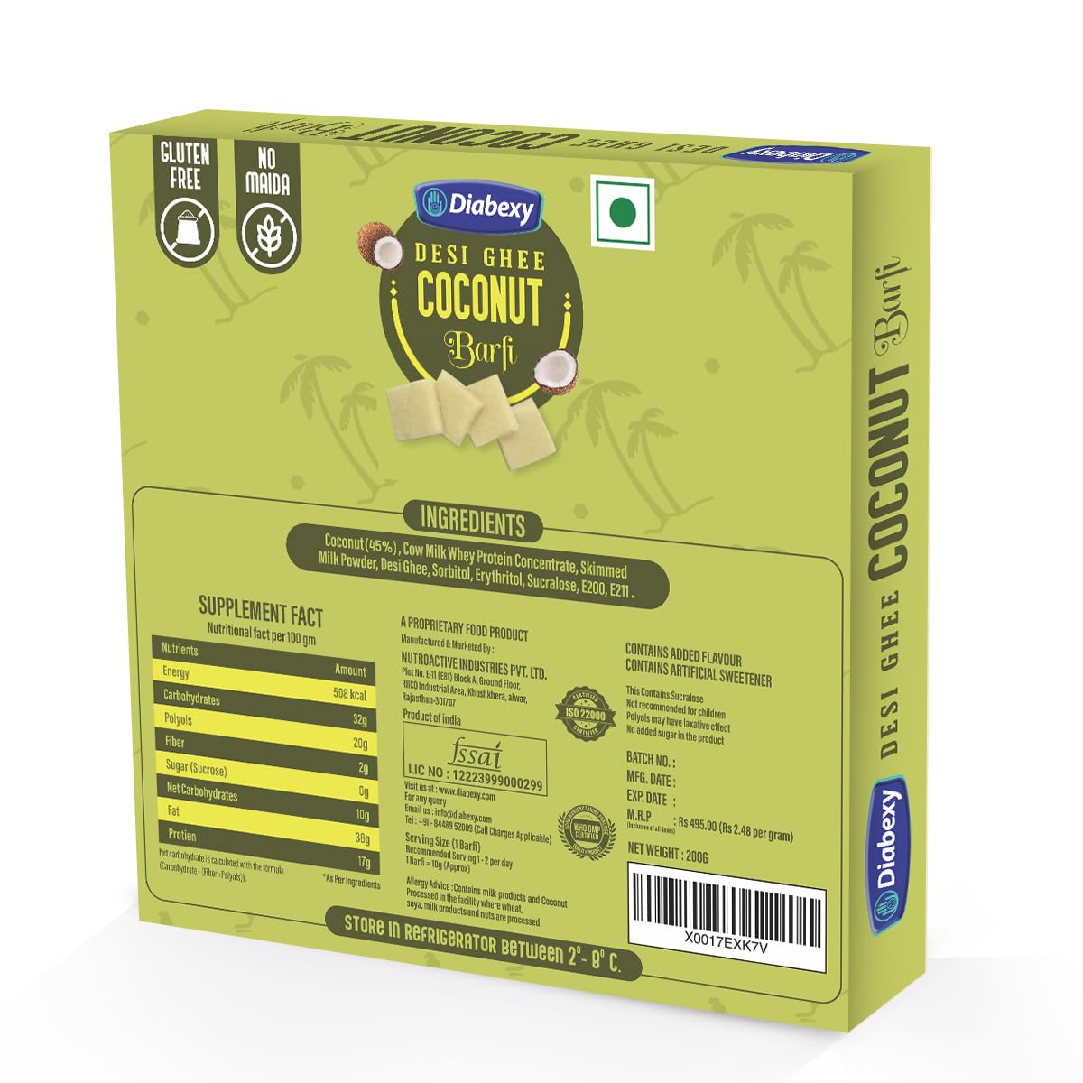 Diabexy Desi Ghee Sugar Free Coconut Barfi - 200 gms