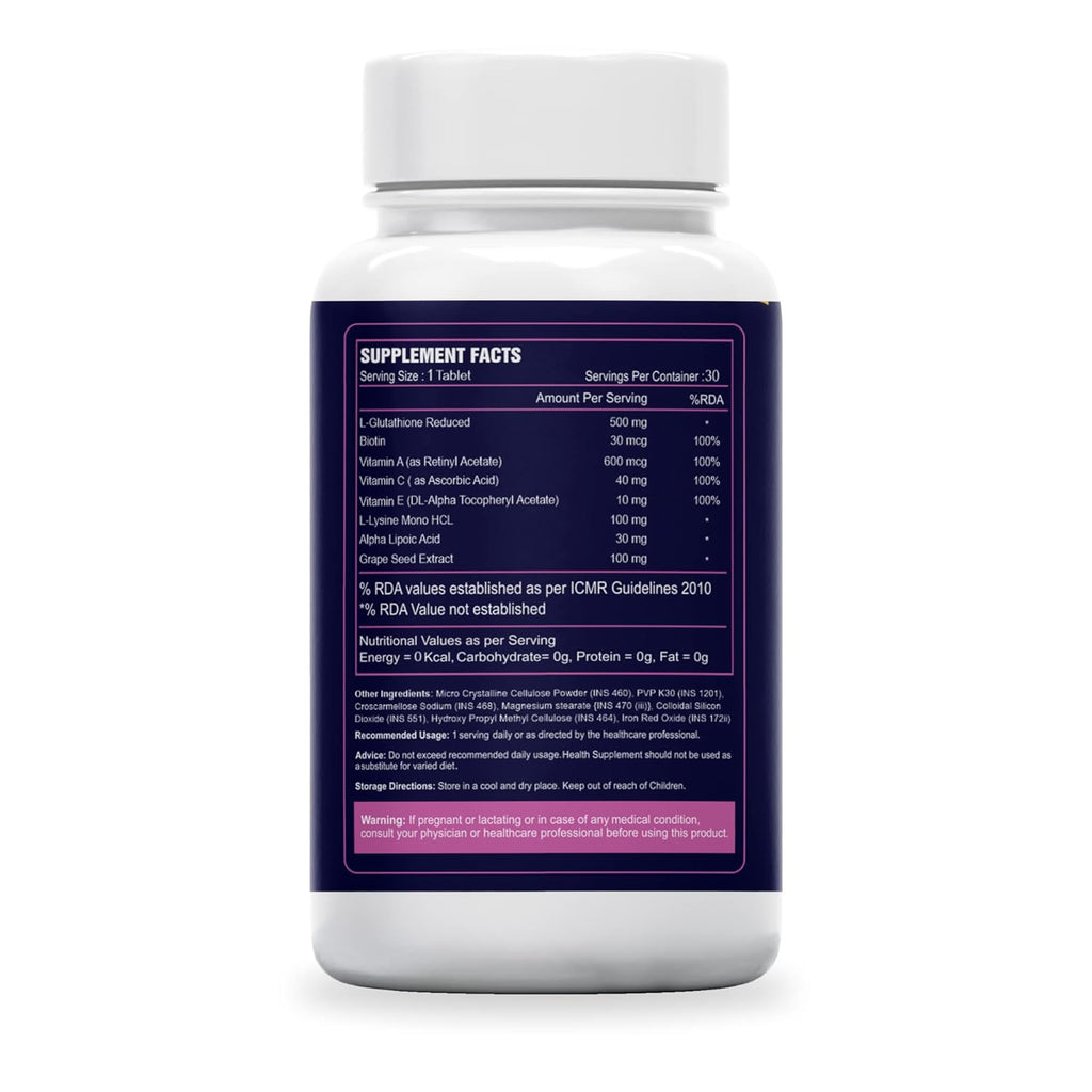 Sea Life Glutathione Tablets With Biotin, Vitamin A, C, E, Alpha Lipoic Acid, and Grape Seed Extract | for Healthy & Radiant Skin for Men & Women 30 Tablets