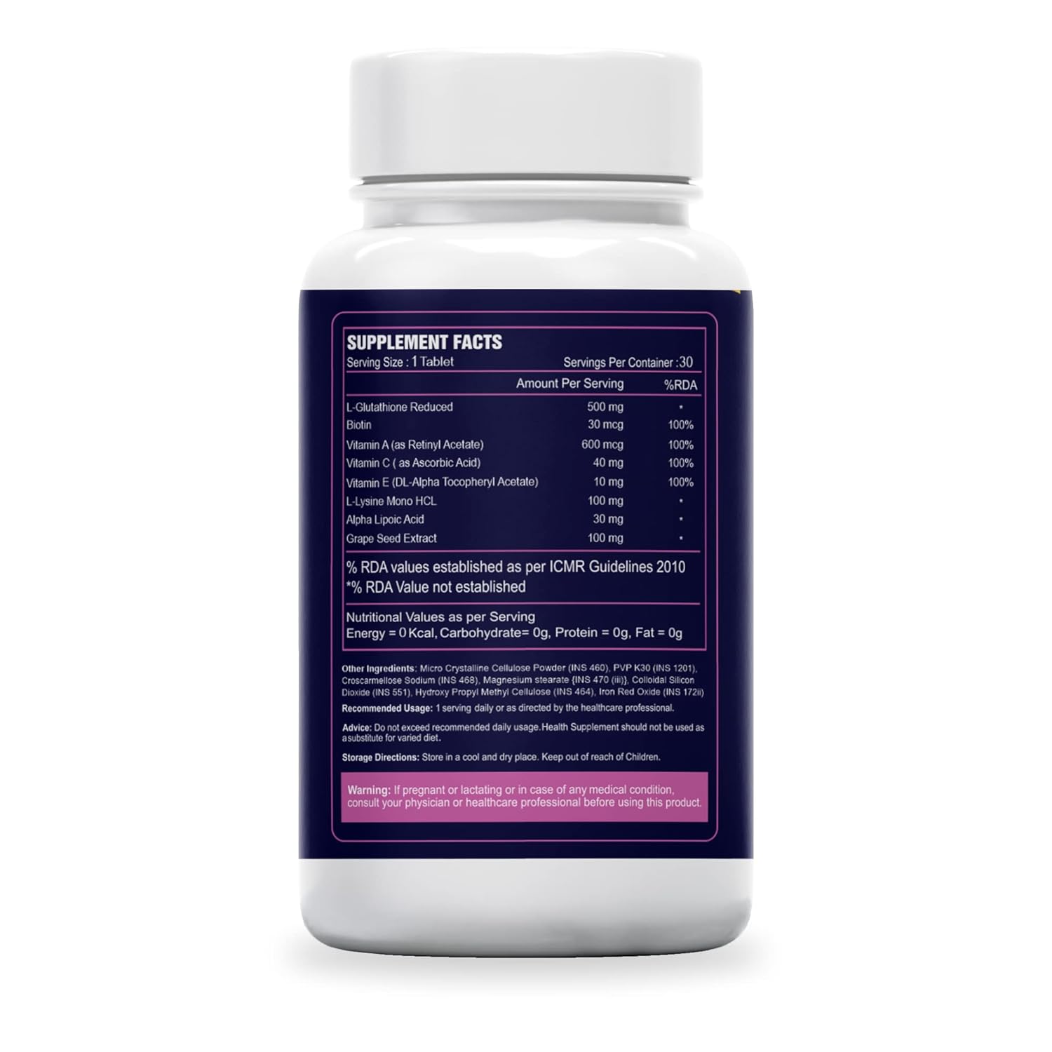Sea Life Glutathione Tablets With Biotin, Vitamin A, C, E, Alpha Lipoic Acid, and Grape Seed Extract | for Healthy & Radiant Skin for Men & Women 30 Tablets