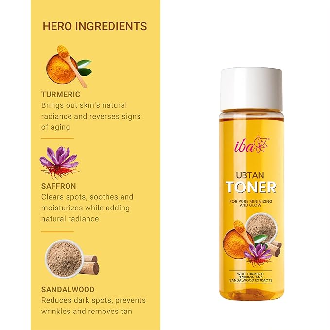 Iba Ubtan Toner With Turmeric, Saffron & Sandalwood Extracts for Pore Minimizing and Glow - 130 Ml