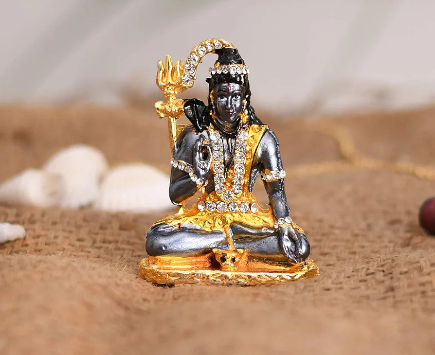 Collectible India Gold Plated Lord Shiva Statue Car Dashboard Shiva Idol Showpiece