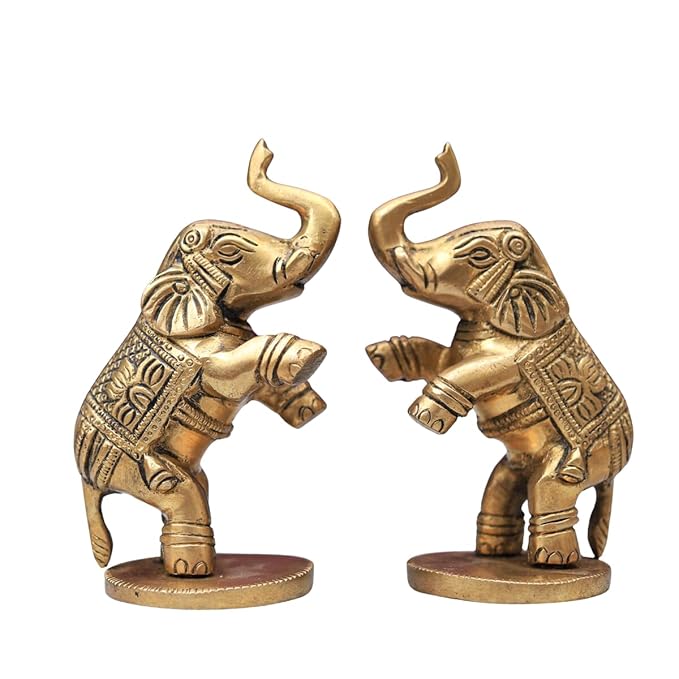 The Advitya Brass Elephant Showpiece | Elephant Jumping Pair Idol | Home Decor Unique Gift