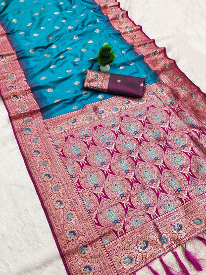 Mameraa Sarees Sea Green Soft Banarasi Silk Saree With Zari Weaving Meenakari Design-Sea_Green