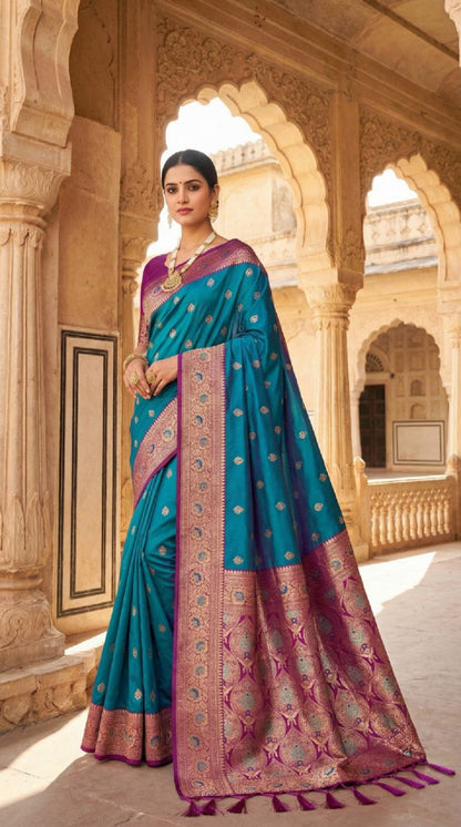 Mameraa Sarees Sea Green Soft Banarasi Silk Saree With Zari Weaving Meenakari Design-Sea_Green