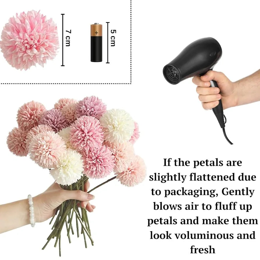 Artificial Chrysanthemum Hydrangea Ball Flower Sticks Red