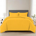 Trance Home Linen Zippered 100% Cotton 200TC Satin Stripe King Size Duvet Cover Quilt Cover Blanket Cover Razai Comforter Cover with 2 Pillow Covers Colour Golden Yellow