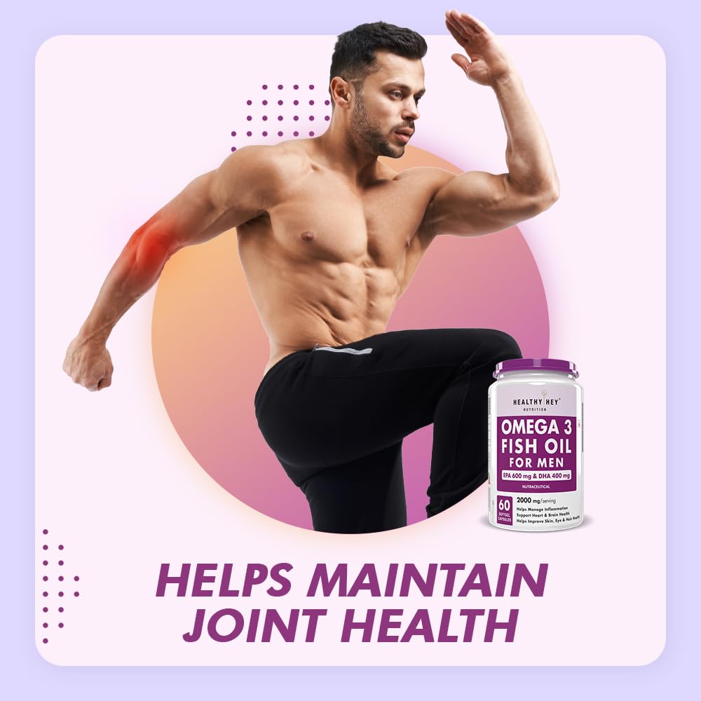 HealthyHey Nutrition Omega 3 Fish Oil for Men - 2000 Mg/serving - 60 Softgel Capsules (600 EPA & 400 DHA)