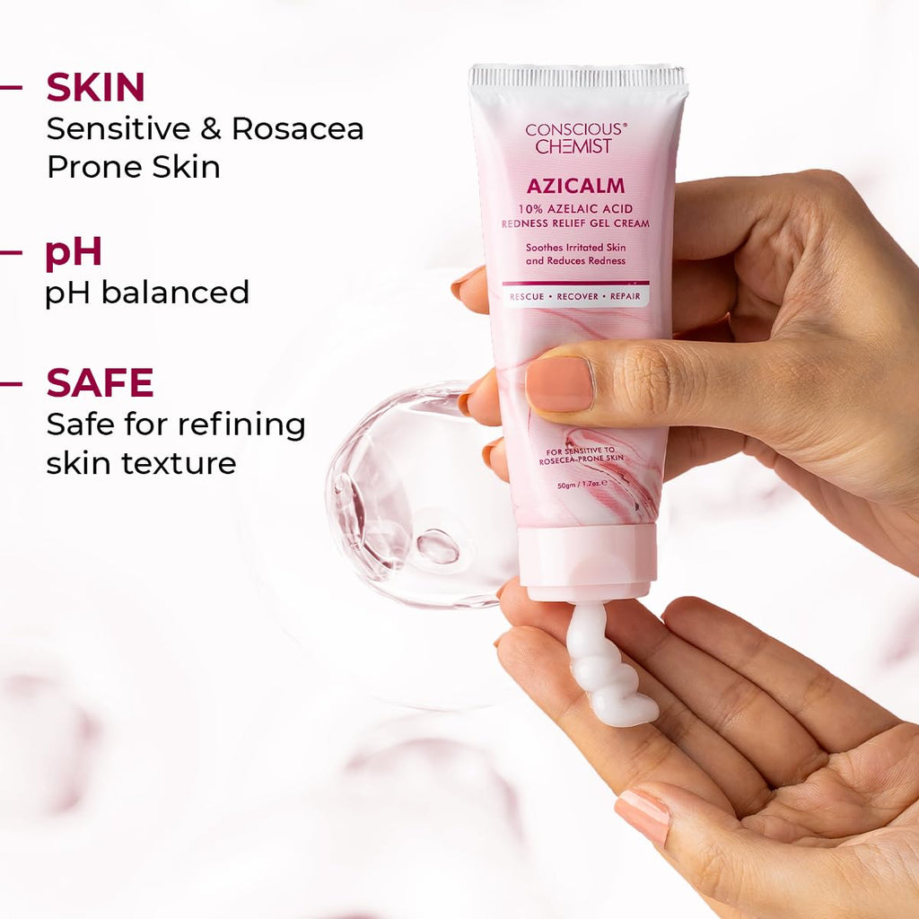Conscious ChemistÂ® 10% Azelaic Acid Cream | 50g | Face Cream for Men & Women, Moisturizer for Acne Prone Skin, Redness Relief, Soothe Irritation & Inflammation, All Skin Types - Azicalm
