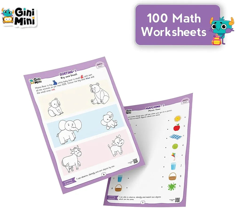 GiniMini 300 Nursery Worksheets for 2 3 4 5 6 Years, Fun Learning Activities, Return & Birthday Gifts for Boys, Girls