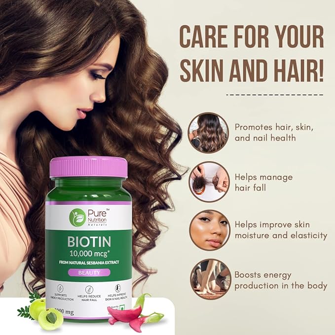 Pure Nutrition Naturals Biotin 10000 mcg from Natural Sesbania Extracts - 60 tabs (Pack of 2)